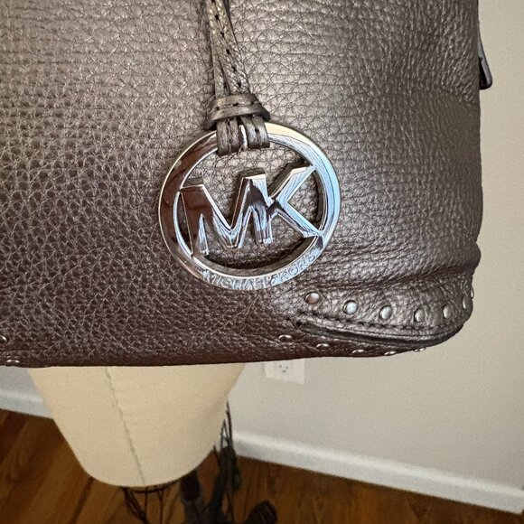 Michael Kors Leather Astor Studded Satchel Gunmetal Large Handbag - Picture 2 of 11